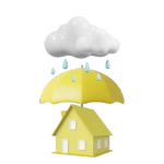 3D icon of home with umbrella signifies waterproofing protect from heavy rain.