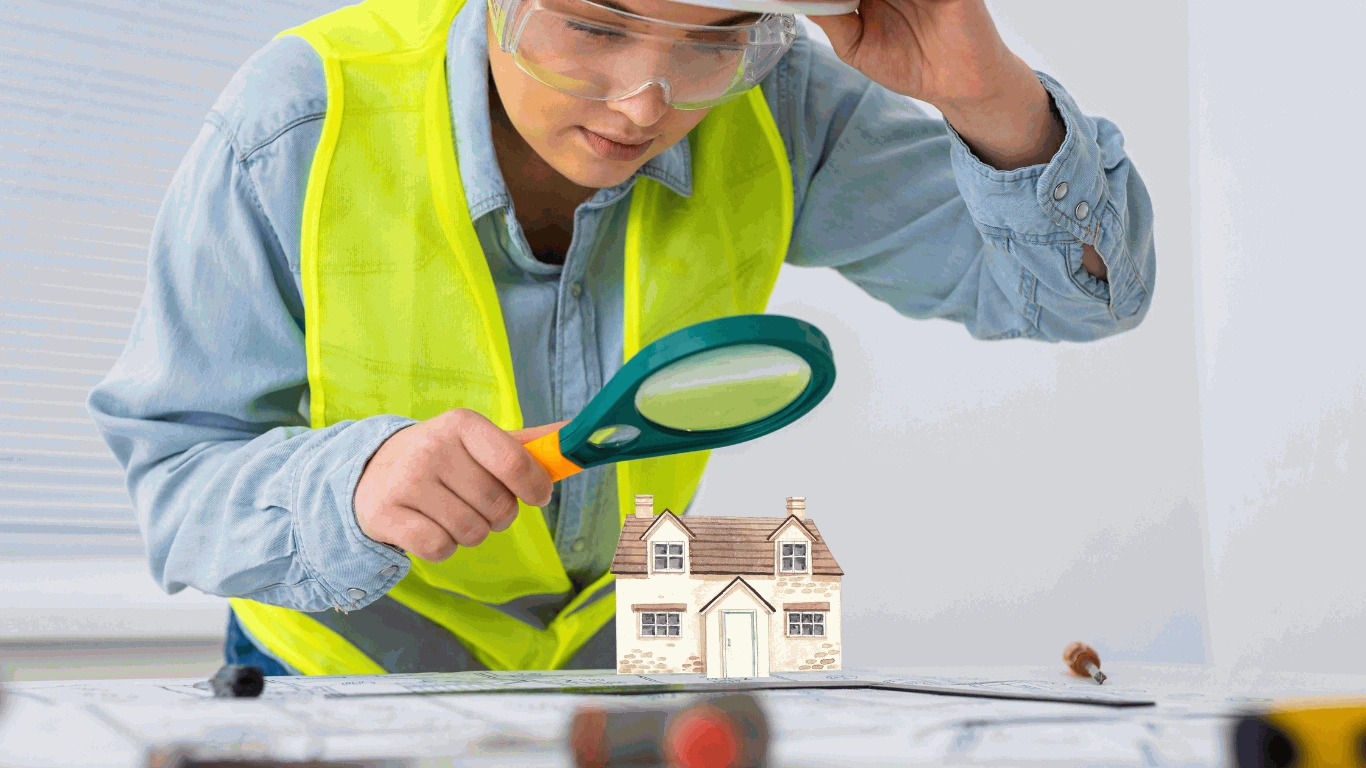 A image of engineer inspecting home with home inspection instrument.