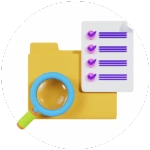 3D Icon of file, inspection tool, and audit checklist symbolizing detailed inspection report.