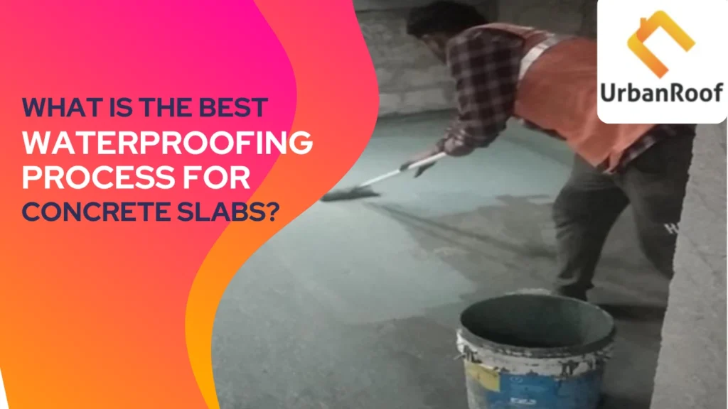 A image of a man applying waterproofing solution on concrete slabs.